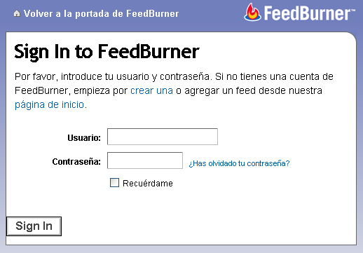 El Inicio de Sesión en FeedBurner también ha sido traducido