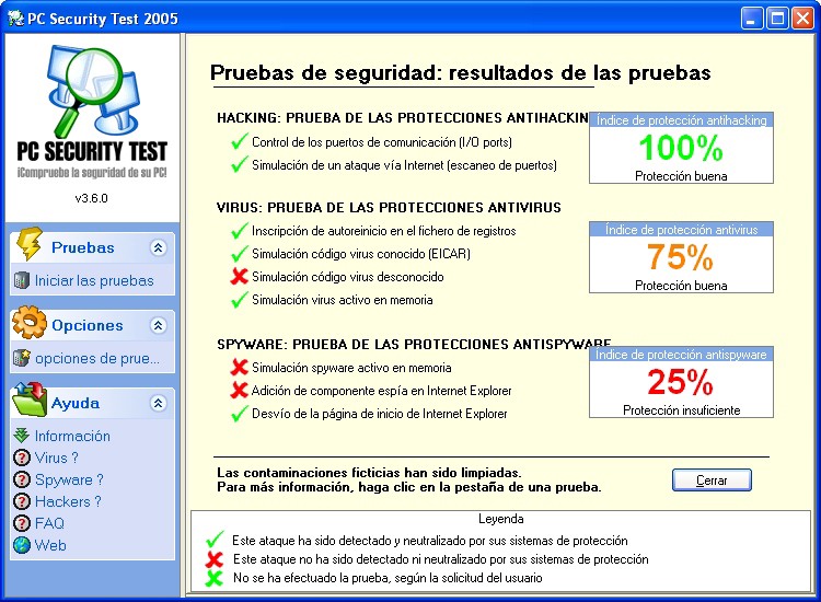 Captura de Pantalla de PC Security Test realizando las Pruebas