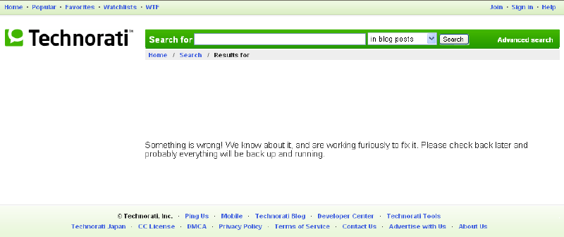 La Web de Technorati cuando intentas acceder a ella…