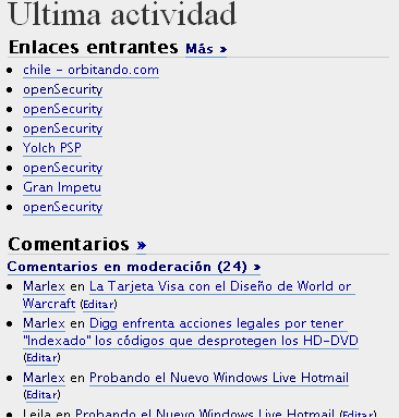 Los Enlaces entrantes según el Dashboard de WP