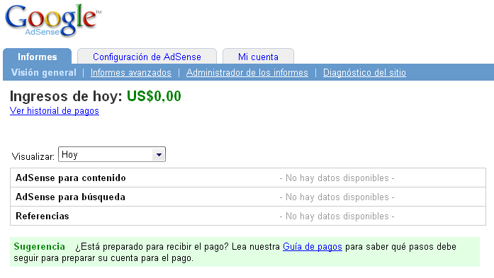 Así luce un Nuevo día en tu Cuenta Adsense