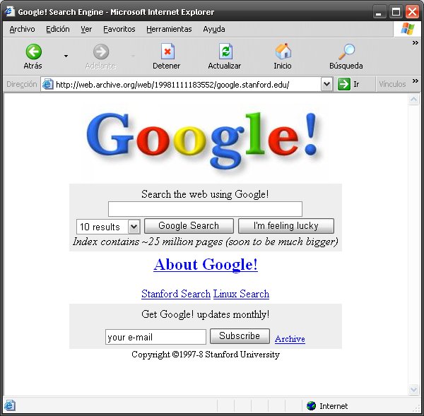 Imagen de Google en 1998