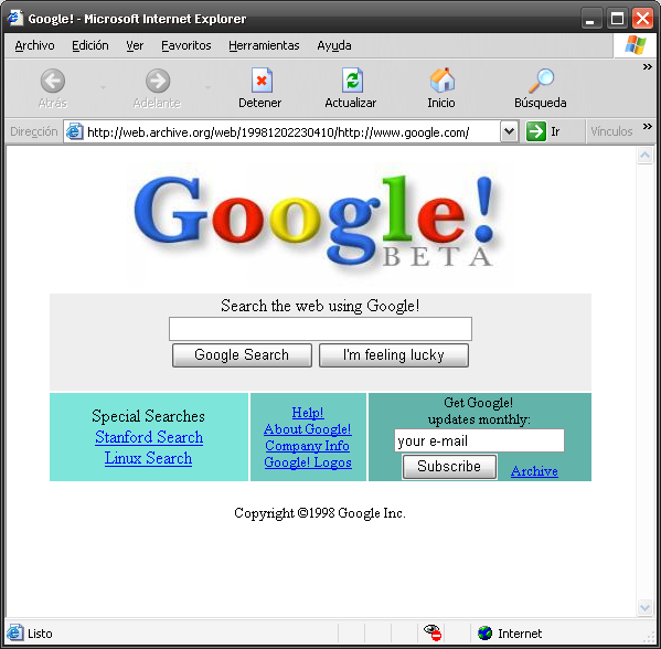 Imagen de Google en 1998
