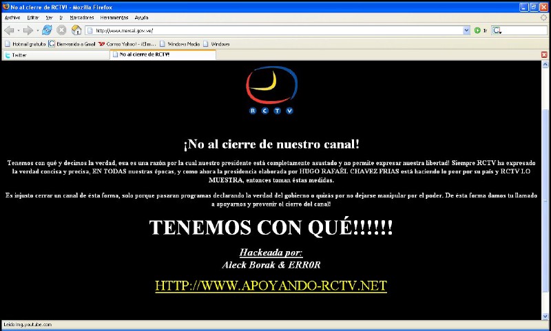 Hackeo a Páginas Gubernamentales en Protesta del Cierre de RCTV