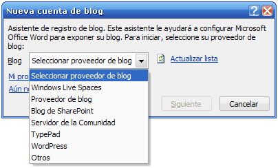 Imagen de la configuración del Blog
