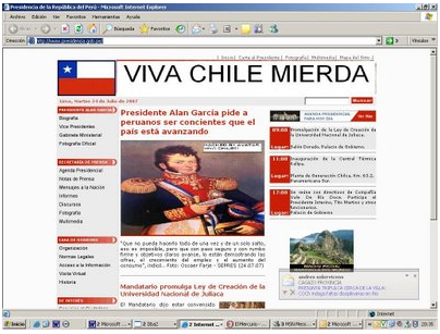 Captura de pantalla del hackeo a la página del gobierno peruano