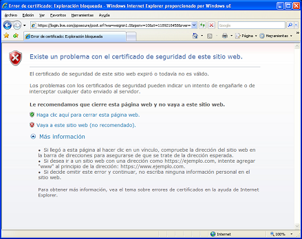 Error en Windows Live