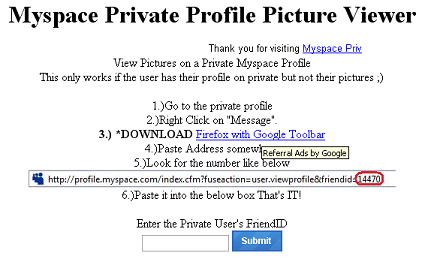 Perfiles Privados en MySpace