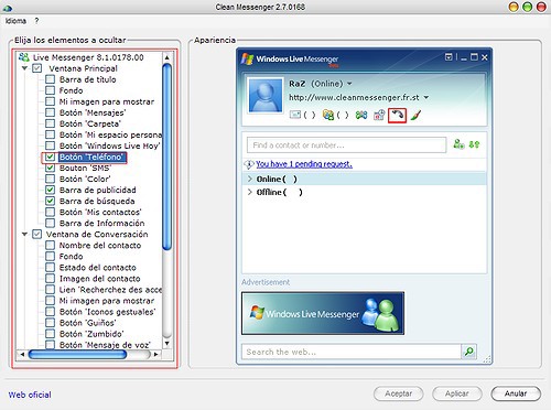 Clean Messenger, borrar publicidad de MSN