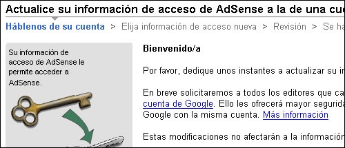 Adsense solicita cambiar la Información de Acceso