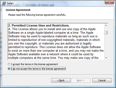 Acuerdo de Licencia al Instalar Safari