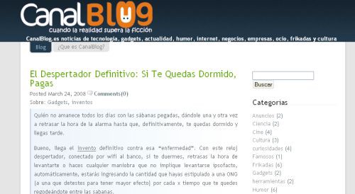 Captura de pantalla del blog CanalBlog.es de tecnología