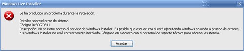 Error de Windows Installer 80070641 no se tiene acceso al servicio de windows installer