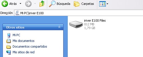 iriver e100 conectado mtp