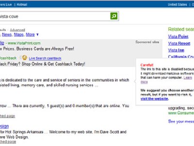 Windows Live Search ahora te informará de resultados maliciosos