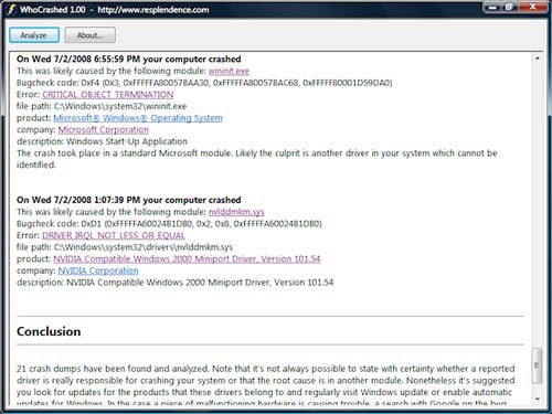 whocrashed detectar errores windows