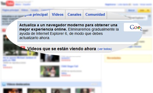 Campaña de Youtube contra Internet Explorer 6