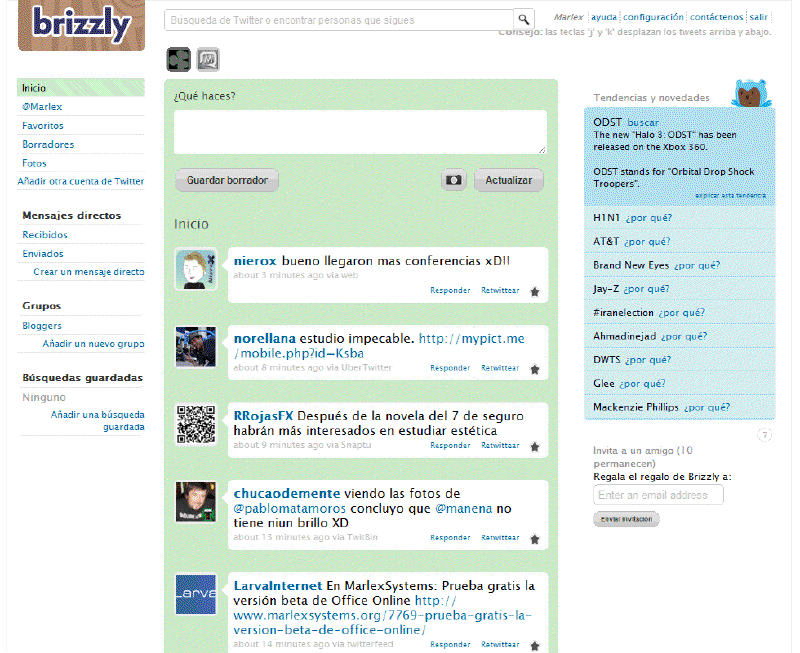Captura de pantalla de Brizzly