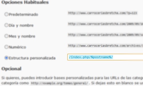 Opciones de Permalinks en WordPress