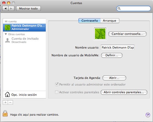 Control de cuentas Snow Leopard