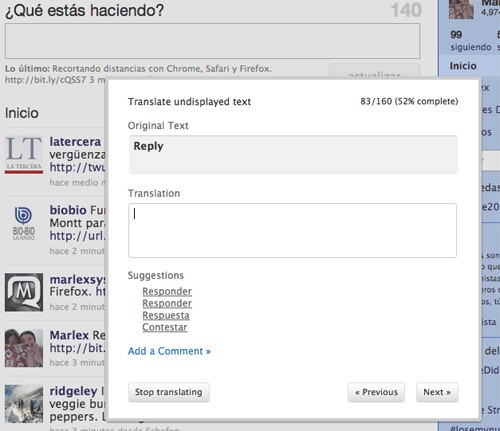 Traducciones en página de Twitter