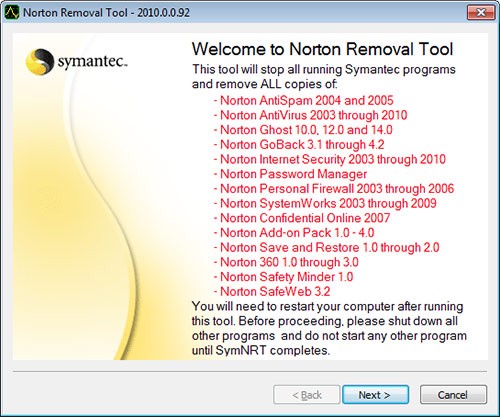 Norton Removal Tool 2010