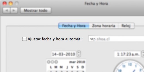 Mac OS X Actualización automática de fecha y Hora
