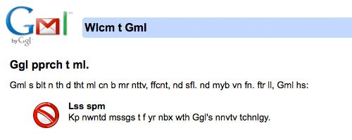Imagen de la broma de Gmail sin vocales