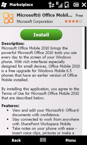 Office Mobile en el Windows Marketplace