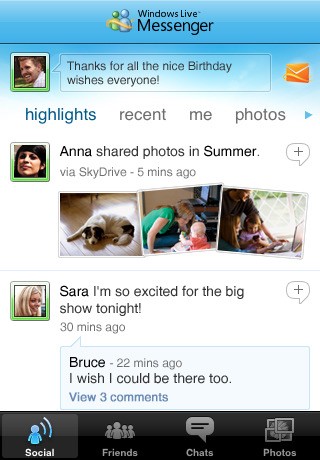 Captura de pantalla de Windows Live Messenger para iPhone