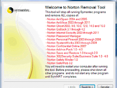 Norton Removal Tool, desinstalar cualquier producto de Norton o Symantec