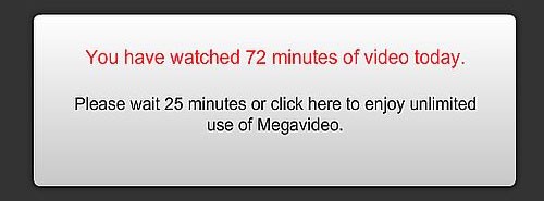 Imagen de los 72 minutos de límite en Megavideo