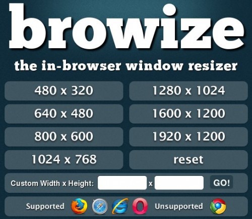 Imagen de Browize mostrando diferentes resoluciones