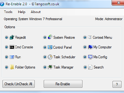 Re-Enable, eficaz herramienta para reparar funciones de Windows