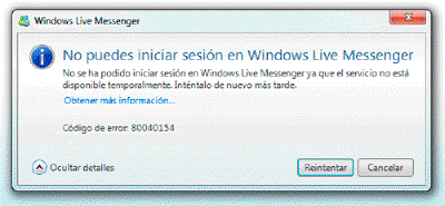 Solución al error 80040154 o 80040111 de Messenger