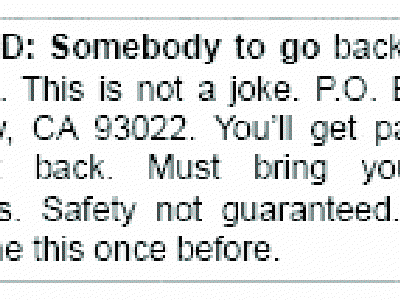 Un anuncio clasificado que ofrecía un viaje en el Tiempo