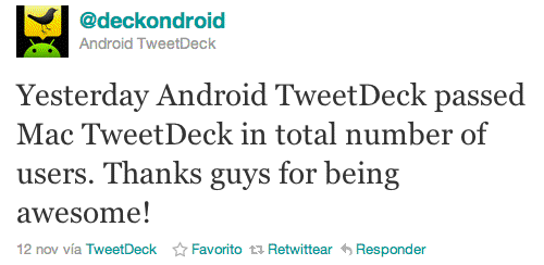 TweetDeck es más popular en Android que en Macintosh