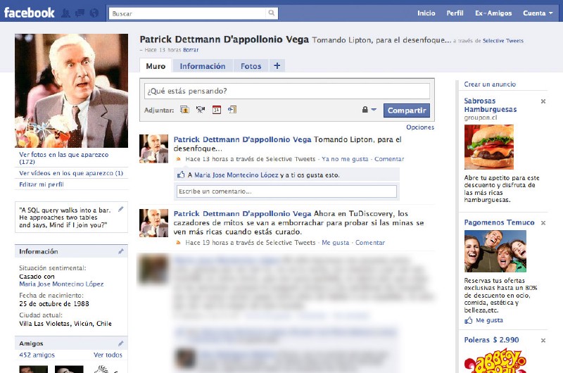 Captura de perfil antiguo de Facebook