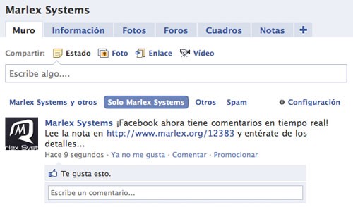 Facebook: Comentarios en tiempo real