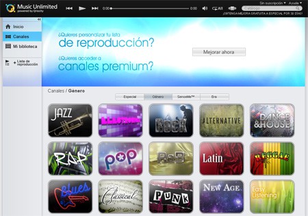 Interfaz de Music Unlimited de Sony