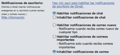 Notificaciones de escritorio en Chrome