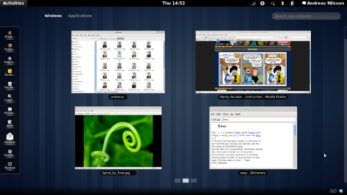 Captura de pantalla de Gnome 3 overview