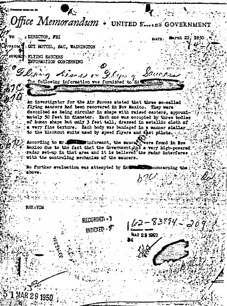 Primer memo del gobierno de EE.UU. sobre platillos voladores