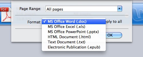 Formatos de exportado para PDF Converter
