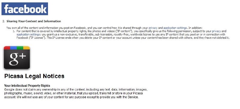 Imagen comparativa de privacidad en Facebook y Google Plus