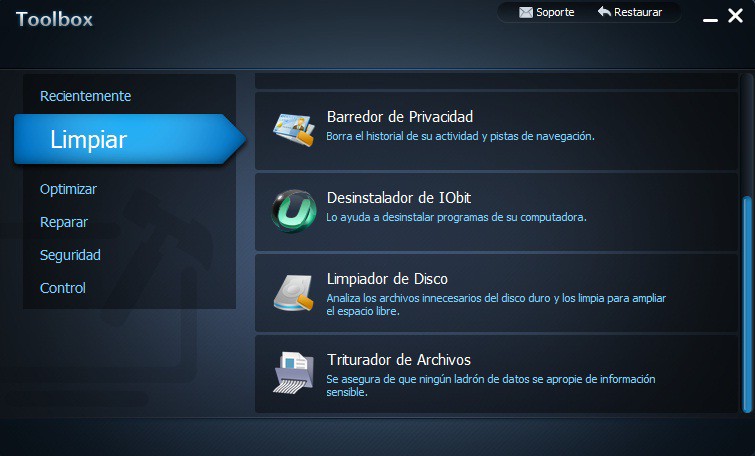 Sección ‘Limpiar’ de Advanced SystemCare 4