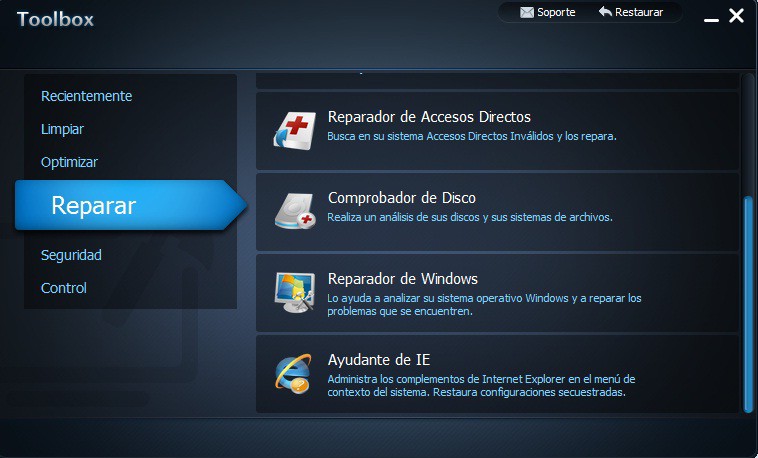 Sección ‘Reparar’ de Advanced SystemCare 4