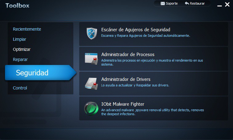 Sección ‘Seguridad’ de Advanced SystemCare 4