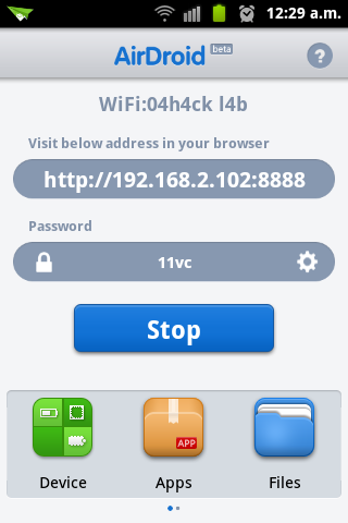 Panel de AirDroid