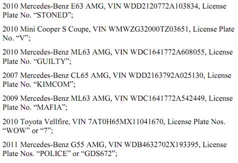Autos de lujo incautados de Kim Dotcom